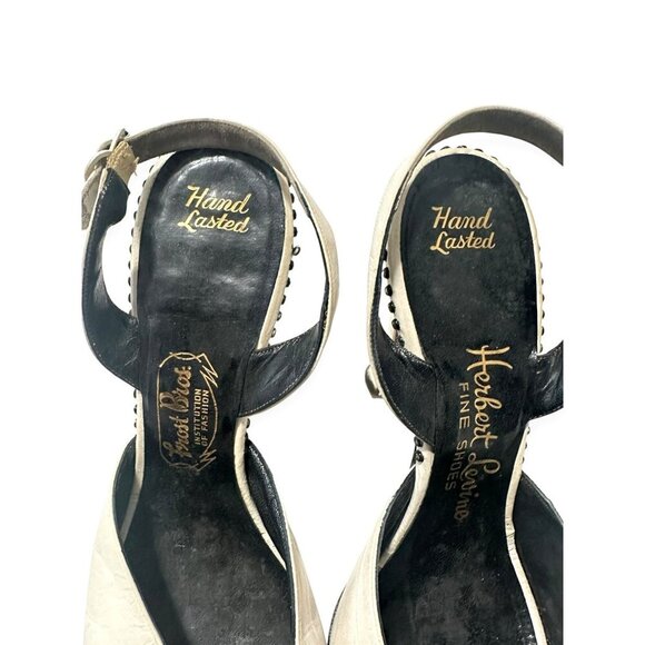 Vintage 1950s Herbert Levine White Leather Studded Slingback Heels Size 6B - Picture 13 of 16